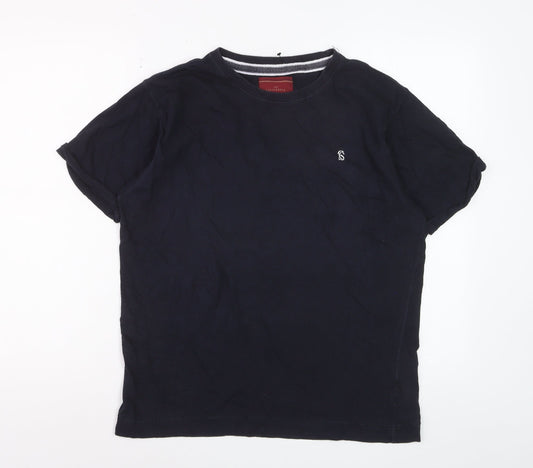 SC&CO Men Blue Cotton Crew Neck Short Sleeve T-Shirt Size L