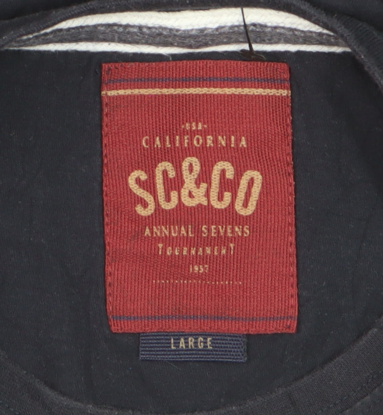 SC&CO Men Blue Cotton Crew Neck Short Sleeve T-Shirt Size L