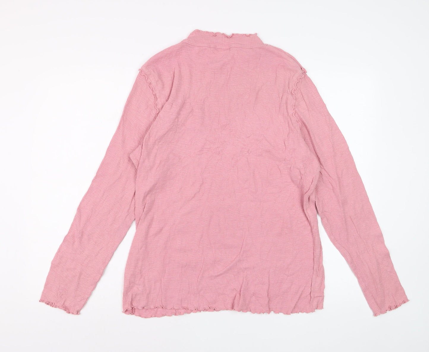 Marks and Spencer Women Pink Ruffle Mock Neck Long Sleeve Cotton Top Size 22