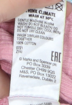 Marks and Spencer Women Pink Ruffle Mock Neck Long Sleeve Cotton Top Size 22