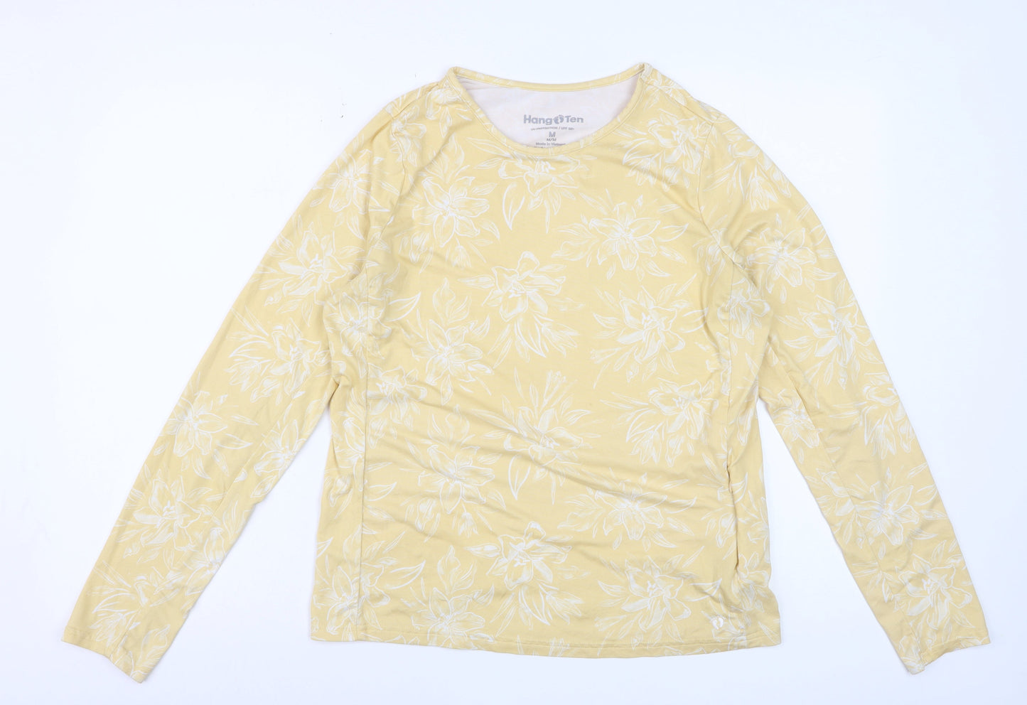 Hang Ten Women's Yellow Floral Long Sleeve UV Protection T-Shirt M