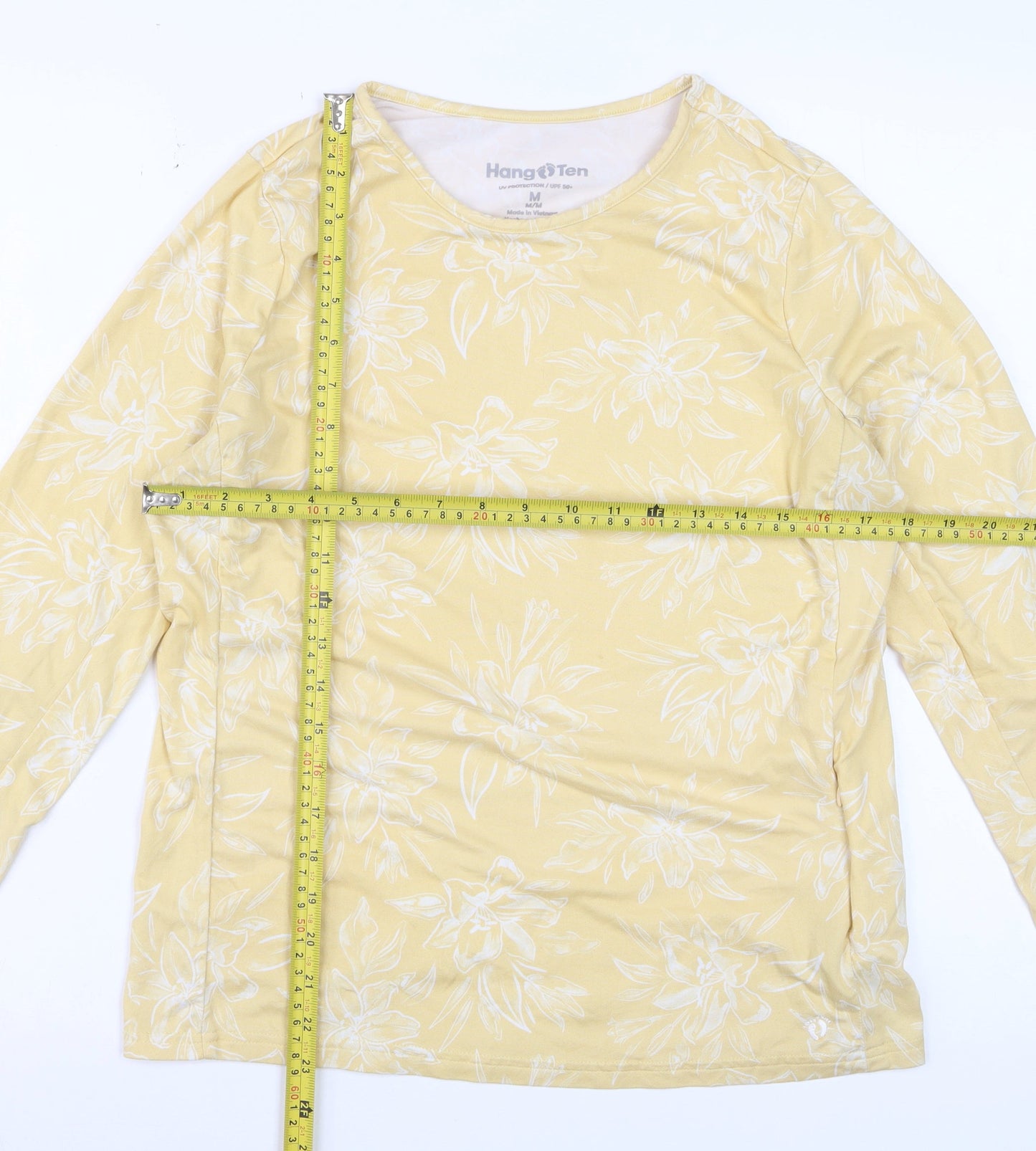 Hang Ten Women's Yellow Floral Long Sleeve UV Protection T-Shirt M