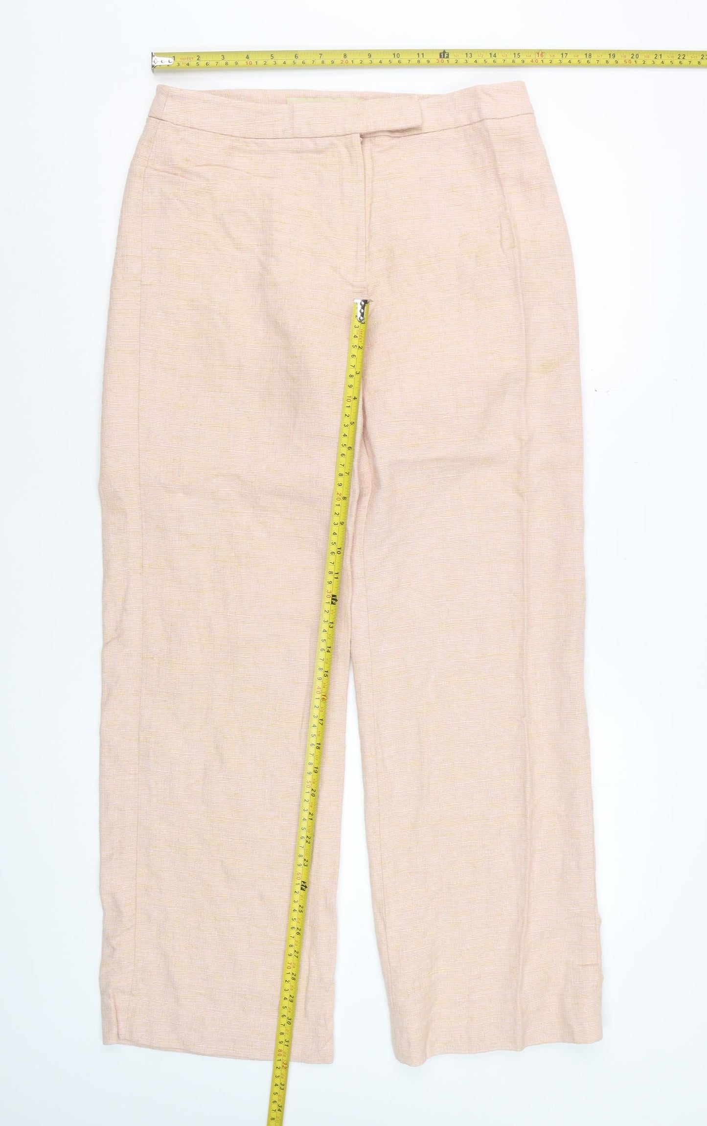 Fenn Wright Manson Womens Beige Wide-Leg Trousers UK 14 Linen Blend