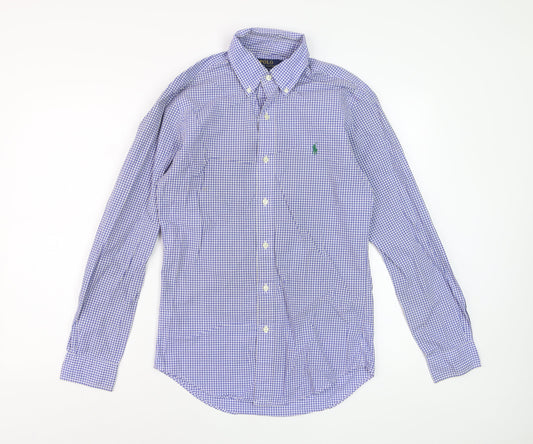 Polo Ralph Lauren Men's Blue Check Slim Fit Long Sleeve Cotton Dress Shirt Size S