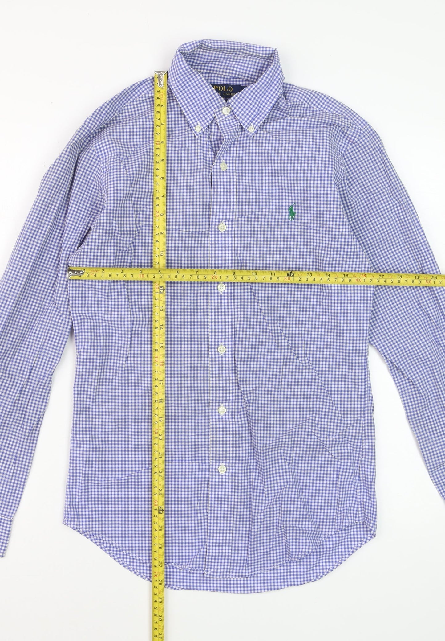 Polo Ralph Lauren Men's Blue Check Slim Fit Long Sleeve Cotton Dress Shirt Size S