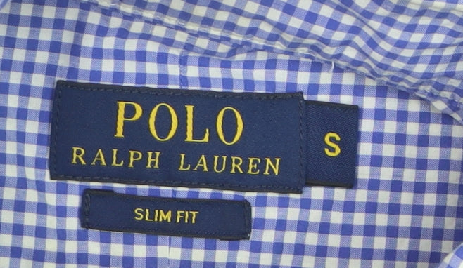 Polo Ralph Lauren Men's Blue Check Slim Fit Long Sleeve Cotton Dress Shirt Size S