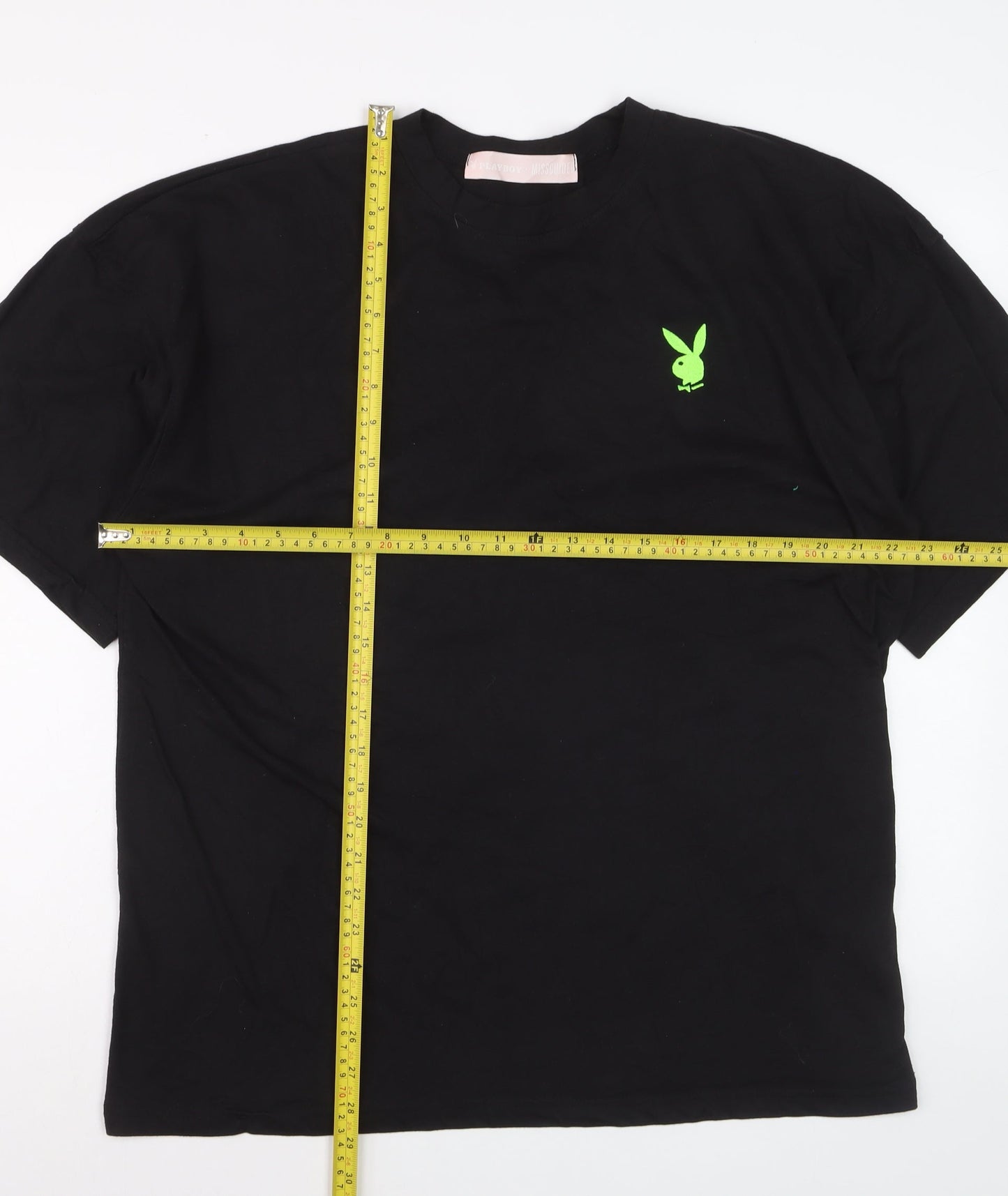 Missguided Playboy Black Women's Relaxed Fit Graphic T-Shirt Size M