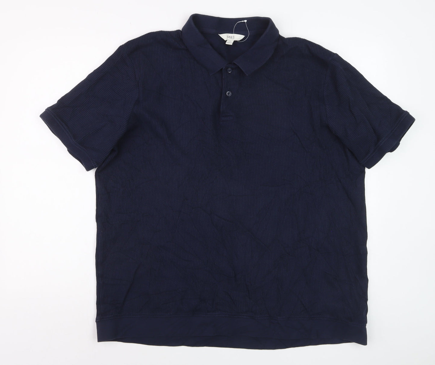 Marks and Spencer Men's Blue 2XL Regular Fit Cotton Polo Shirt