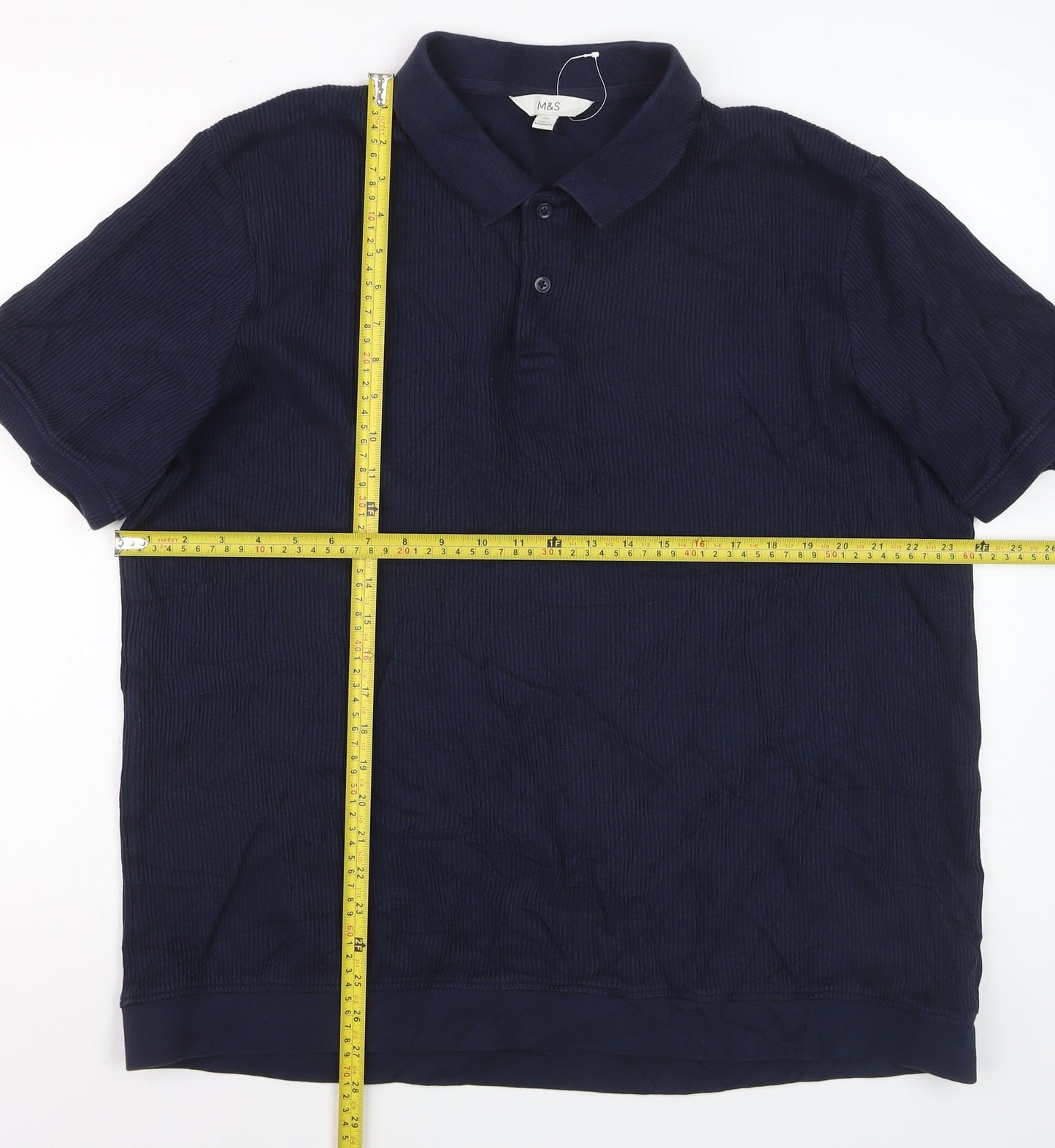 Marks and Spencer Men's Blue 2XL Regular Fit Cotton Polo Shirt