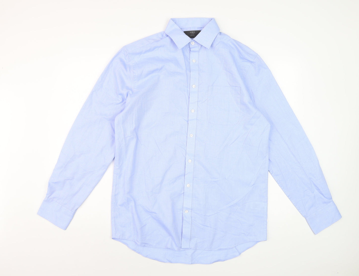 Marks and Spencer Men's Blue Long Sleeve Dress Shirt 15.5in Classic Fit