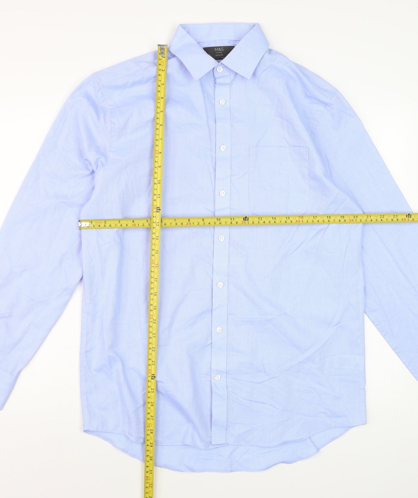 Marks and Spencer Men's Blue Long Sleeve Dress Shirt 15.5in Classic Fit