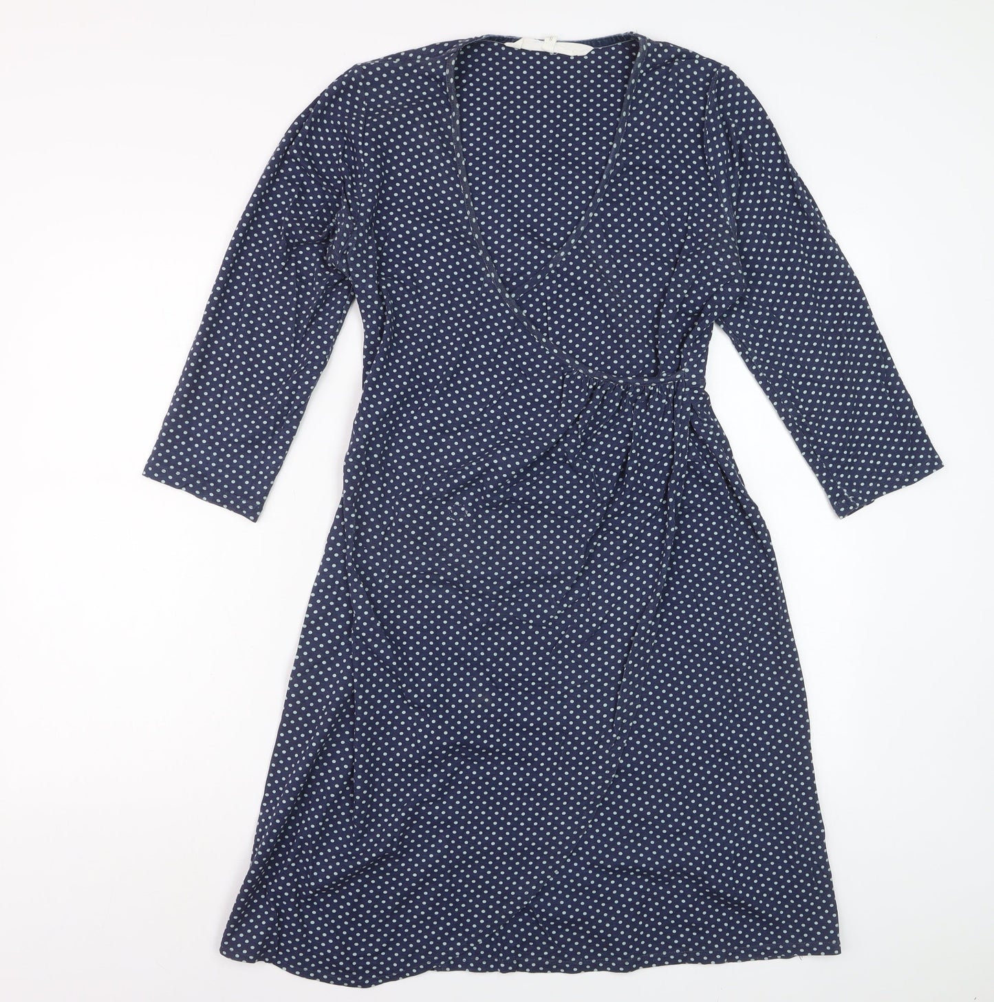 Braintree Women Blue Polka Dot Wrap Dress Size S 3/4 Sleeve V-Neck