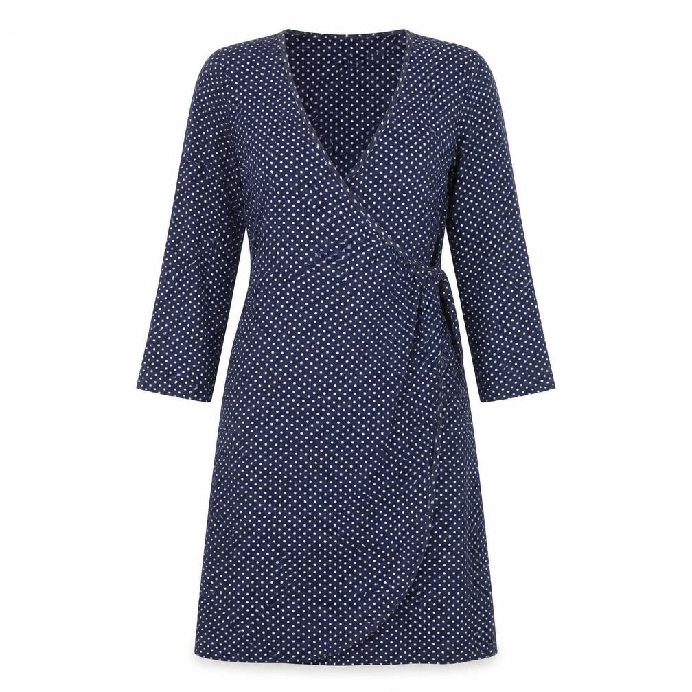 Braintree Women Blue Polka Dot Wrap Dress Size S 3/4 Sleeve V-Neck
