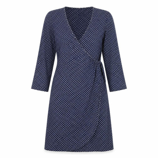 Braintree Women Blue Polka Dot Wrap Dress Size S 3/4 Sleeve V-Neck