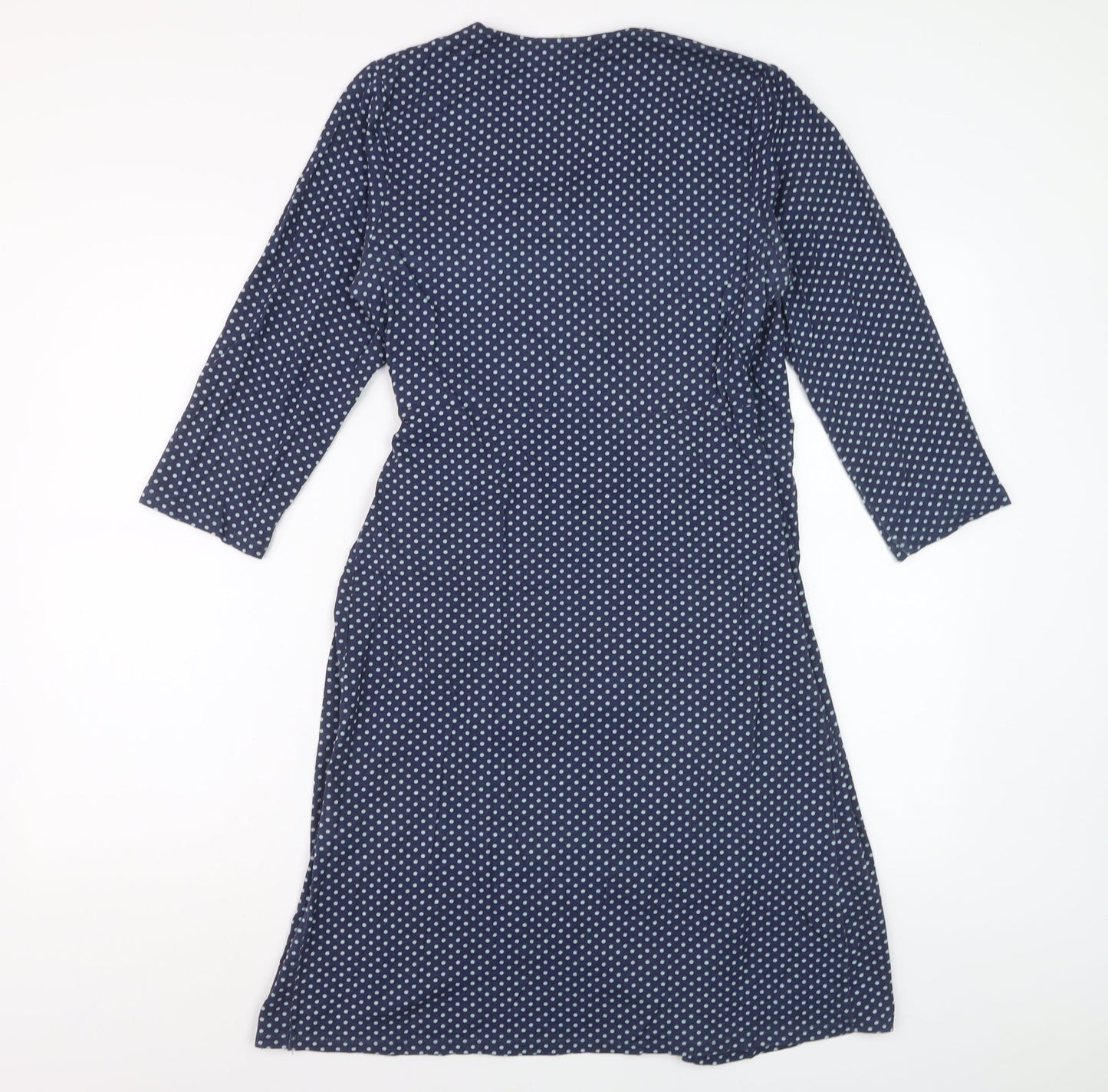 Braintree Women Blue Polka Dot Wrap Dress Size S 3/4 Sleeve V-Neck