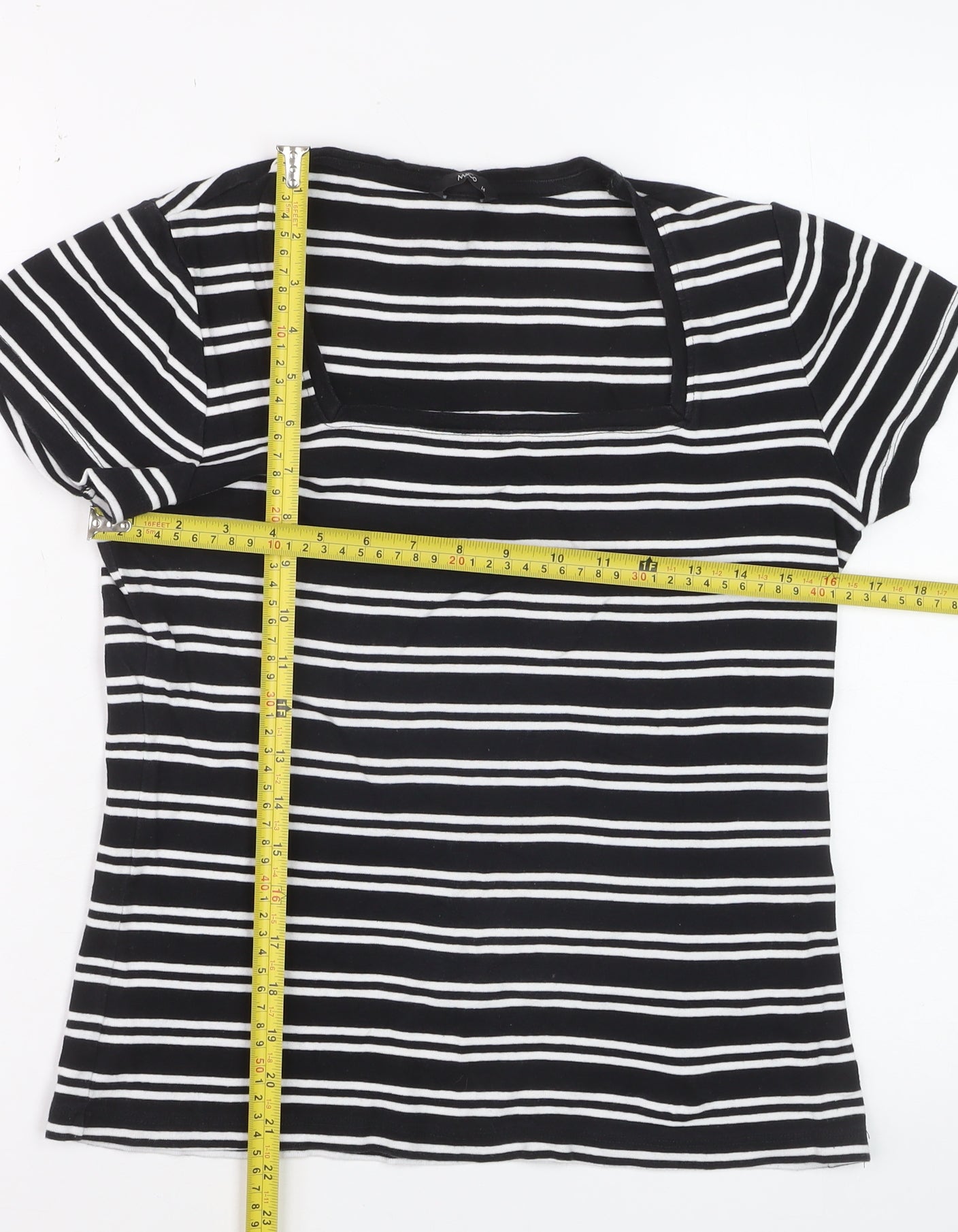 M&Co Womens Black Striped Cotton Short Sleeve T-Shirt Size 14