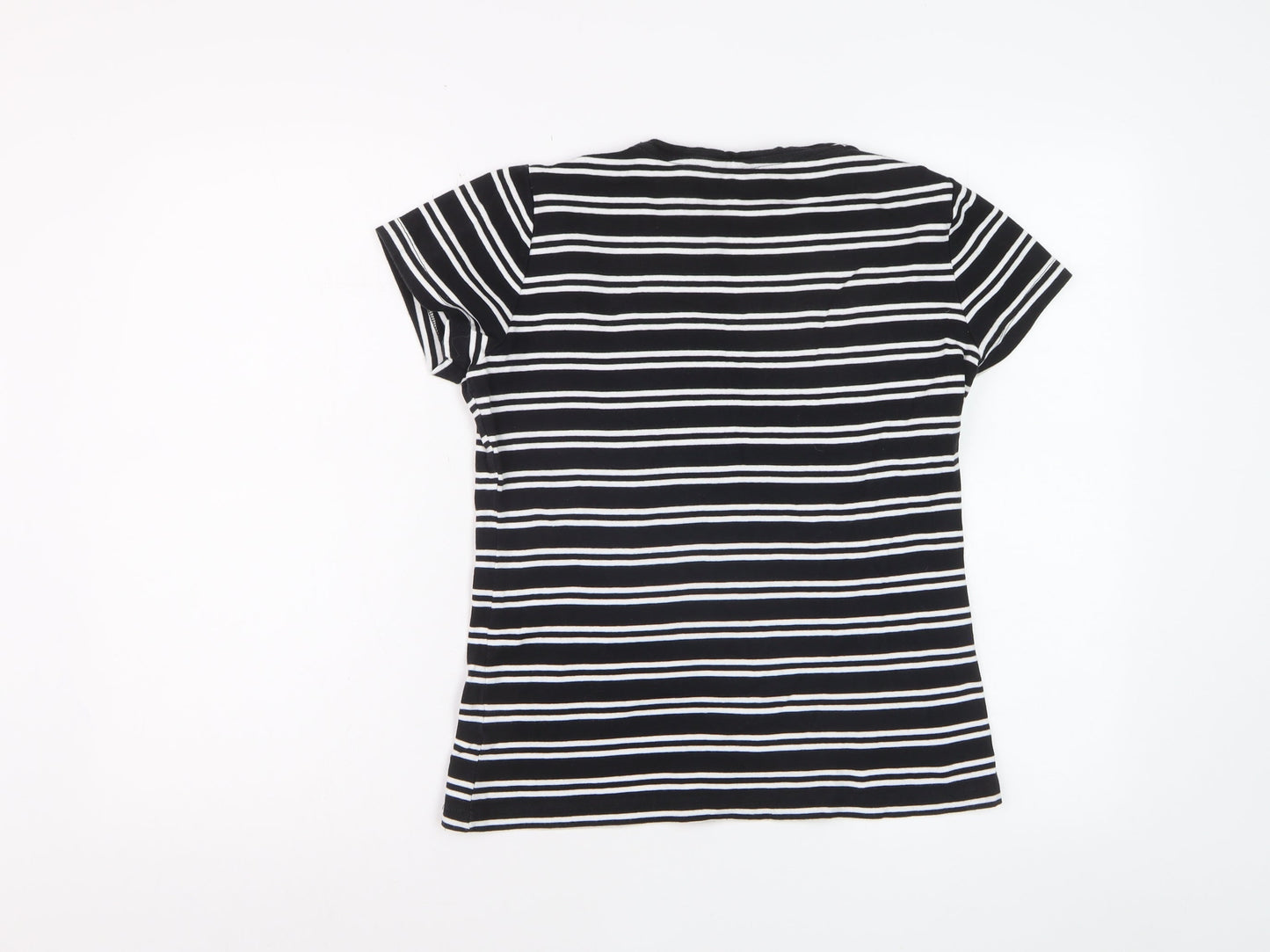 M&Co Womens Black Striped Cotton Short Sleeve T-Shirt Size 14