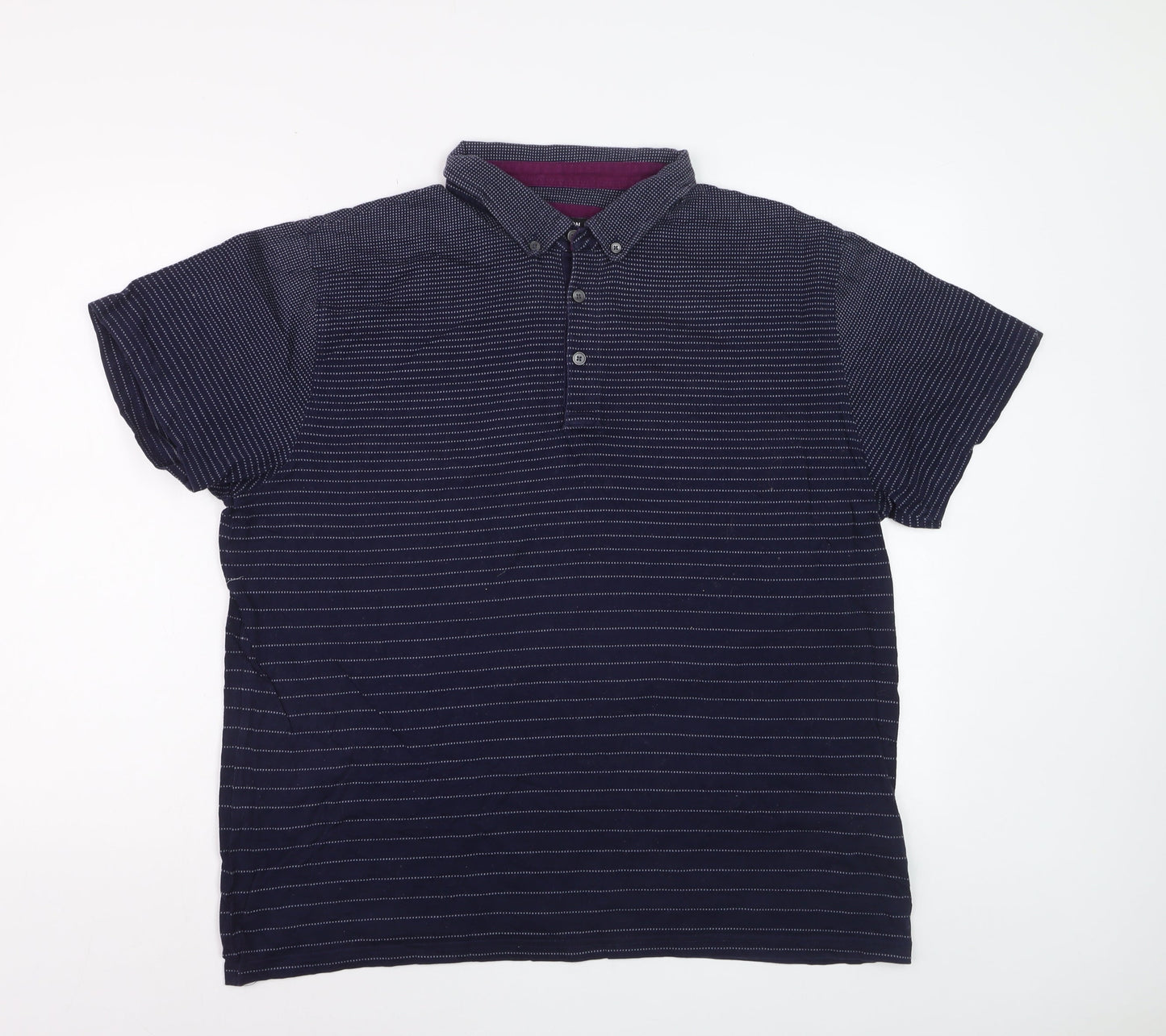 Debenhams Men's Blue Striped Cotton Short Sleeve Polo Shirt L