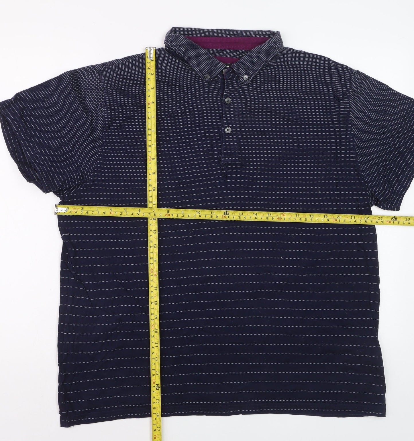 Debenhams Men's Blue Striped Cotton Short Sleeve Polo Shirt L