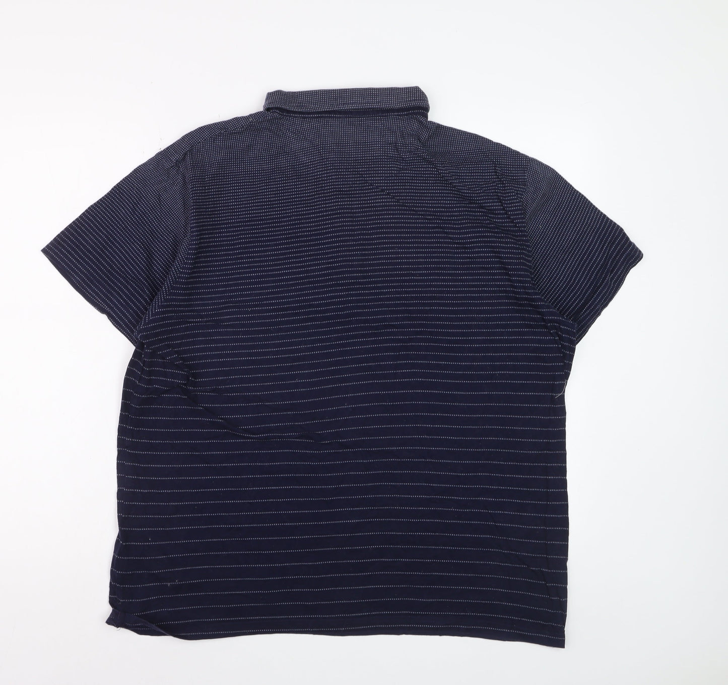 Debenhams Men's Blue Striped Cotton Short Sleeve Polo Shirt L