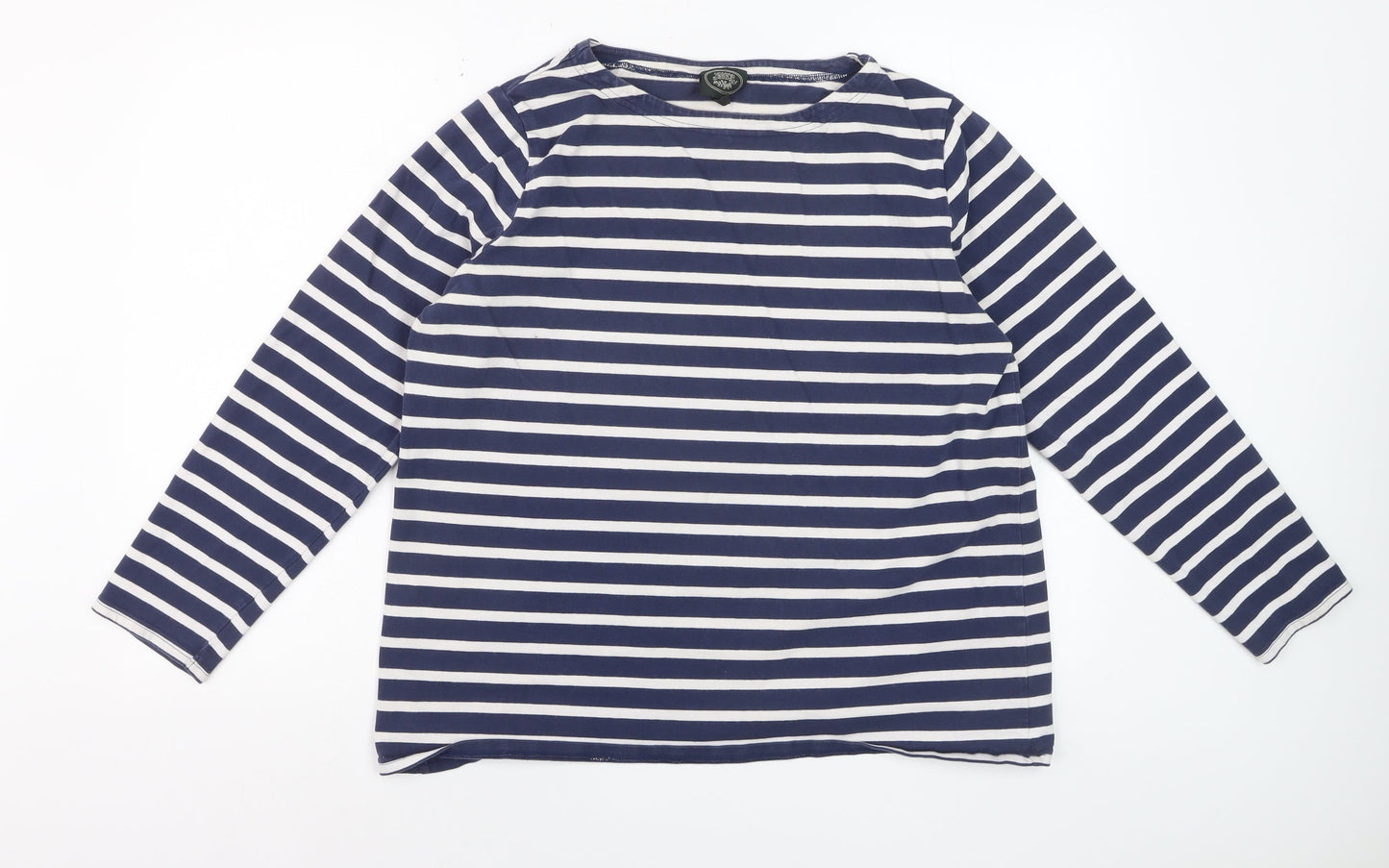 Laura Ashley Women's Blue White Striped Long Sleeve Cotton T-Shirt XL