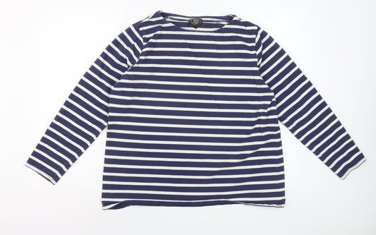 Laura Ashley Women's Blue White Striped Long Sleeve Cotton T-Shirt XL