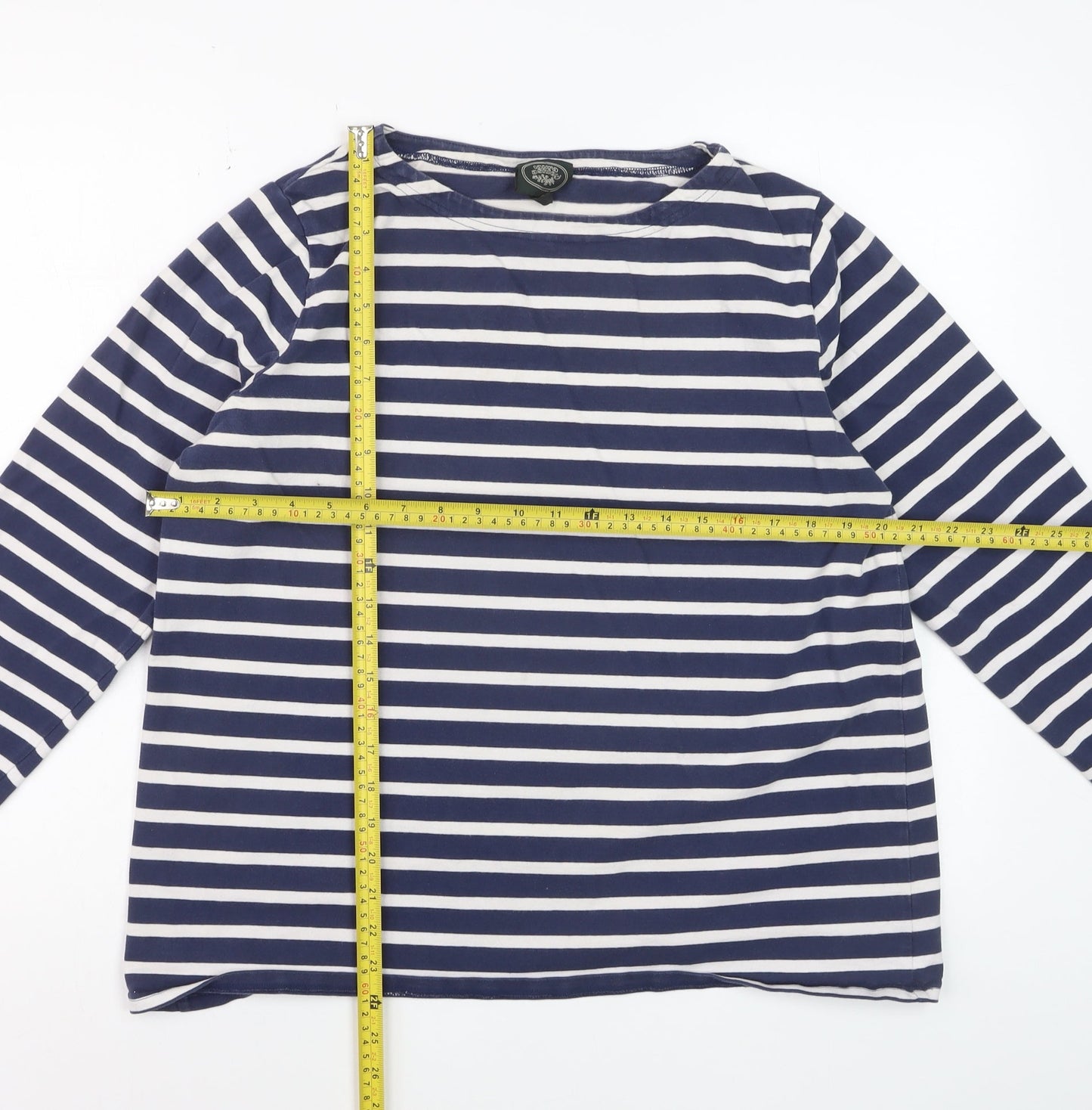 Laura Ashley Women's Blue White Striped Long Sleeve Cotton T-Shirt XL