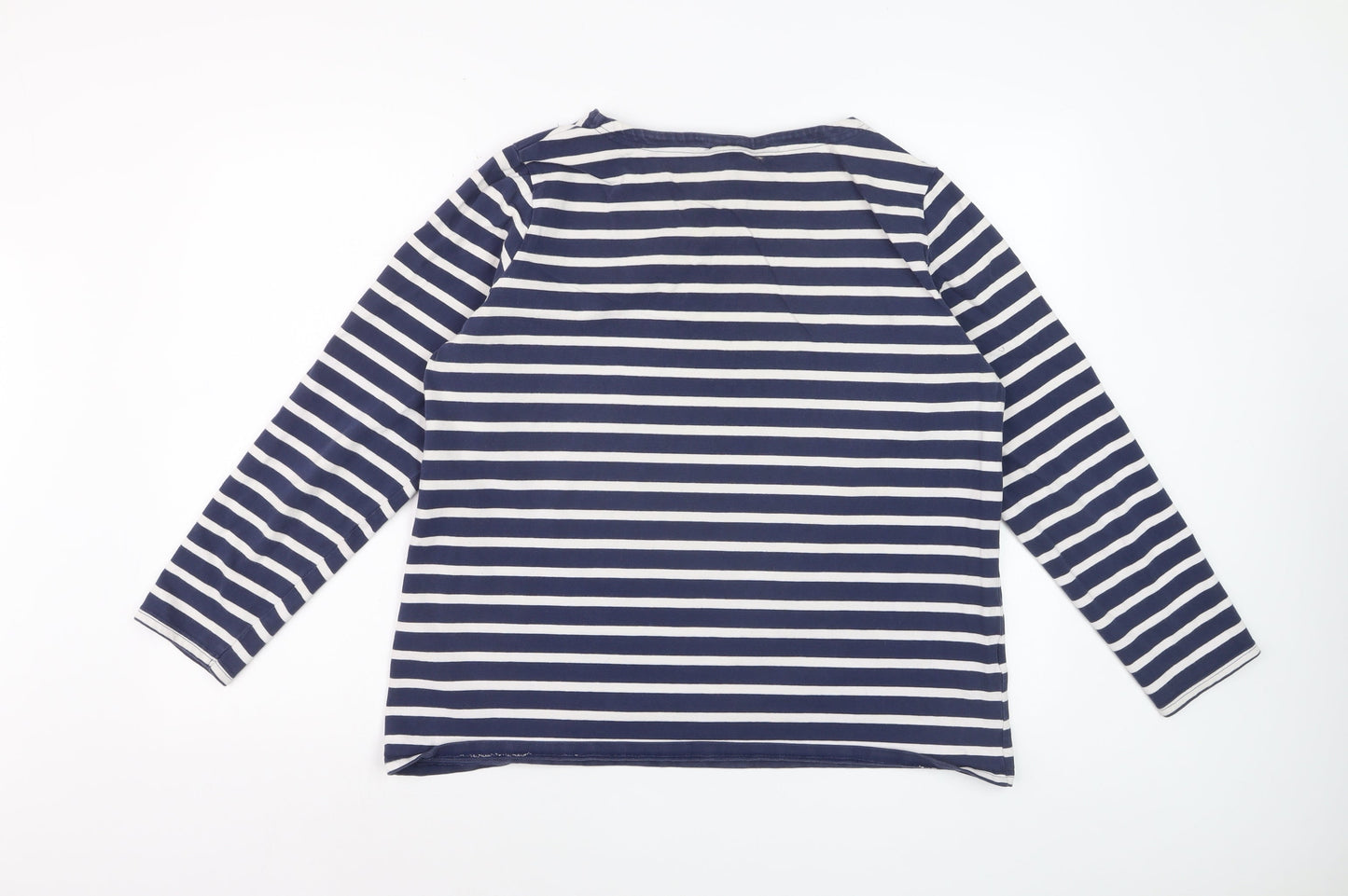 Laura Ashley Women's Blue White Striped Long Sleeve Cotton T-Shirt XL