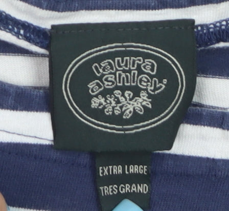 Laura Ashley Women's Blue White Striped Long Sleeve Cotton T-Shirt XL