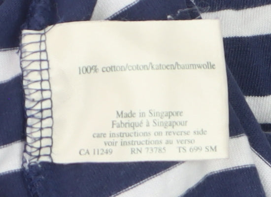 Laura Ashley Women's Blue White Striped Long Sleeve Cotton T-Shirt XL