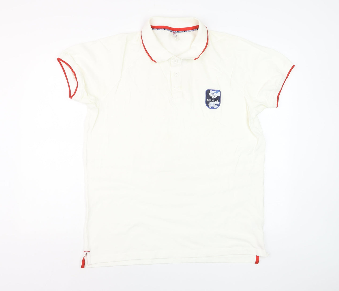 Team GB Men's Ivory Cotton Polo Shirt L Sports Collared Top