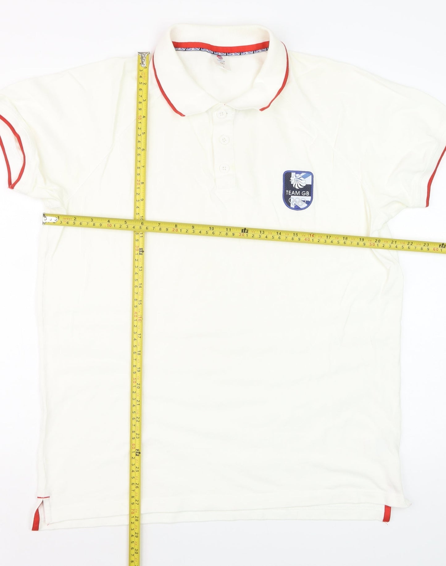 Team GB Men's Ivory Cotton Polo Shirt L Sports Collared Top