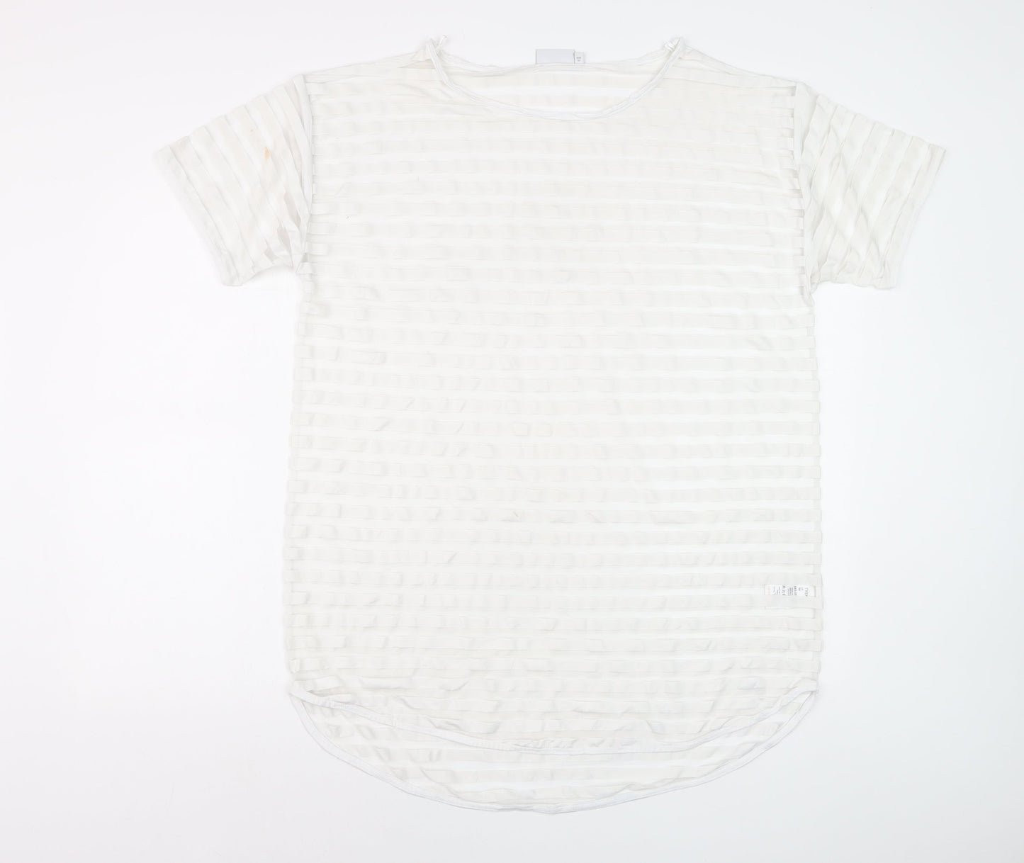 Next Women White Size 14 Short Sleeve Striped Stretch T-Shirt