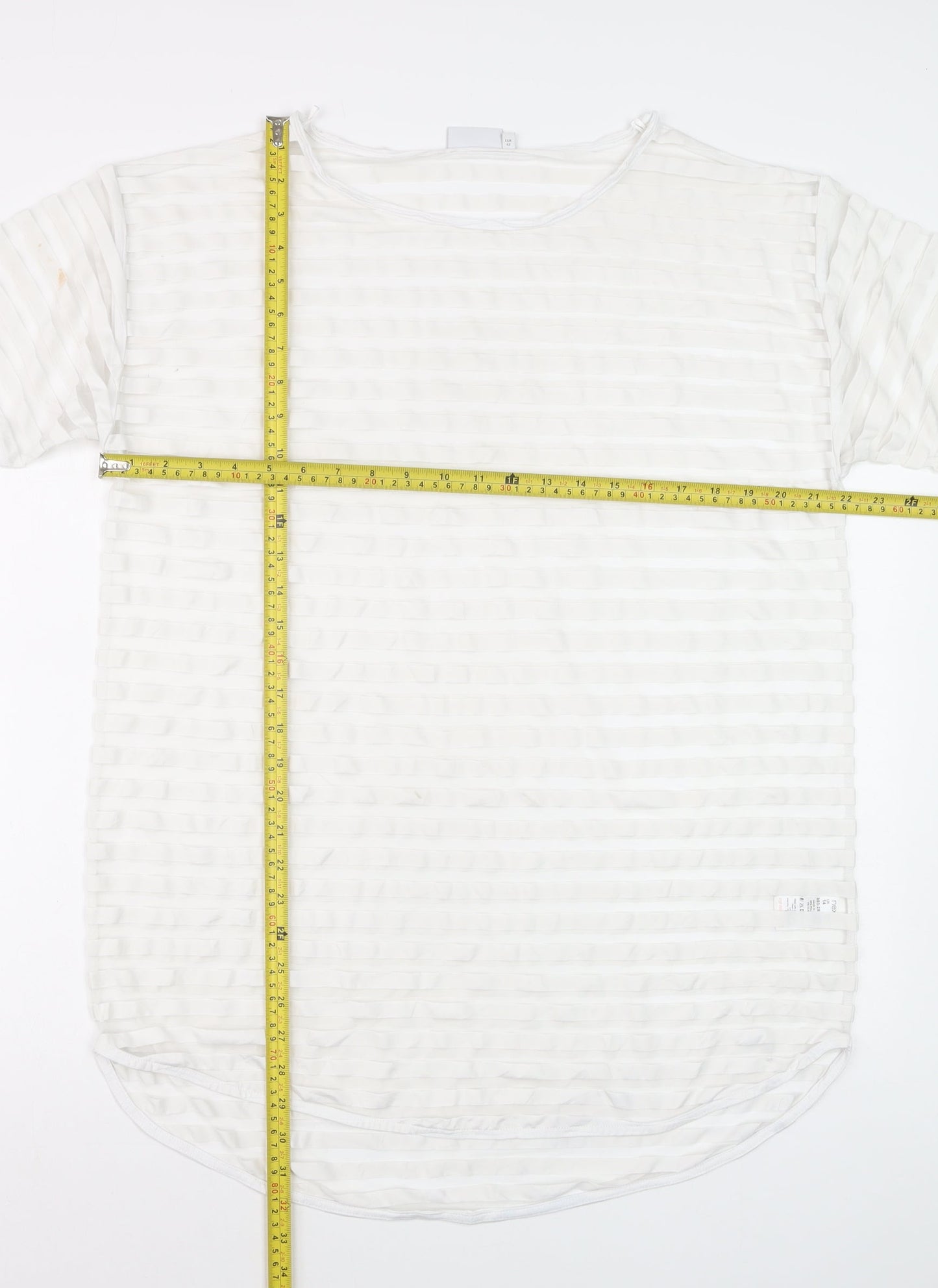 Next Women White Size 14 Short Sleeve Striped Stretch T-Shirt