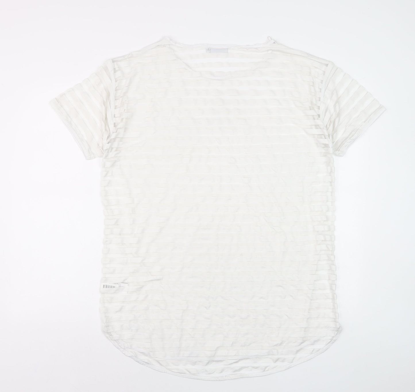 Next Women White Size 14 Short Sleeve Striped Stretch T-Shirt