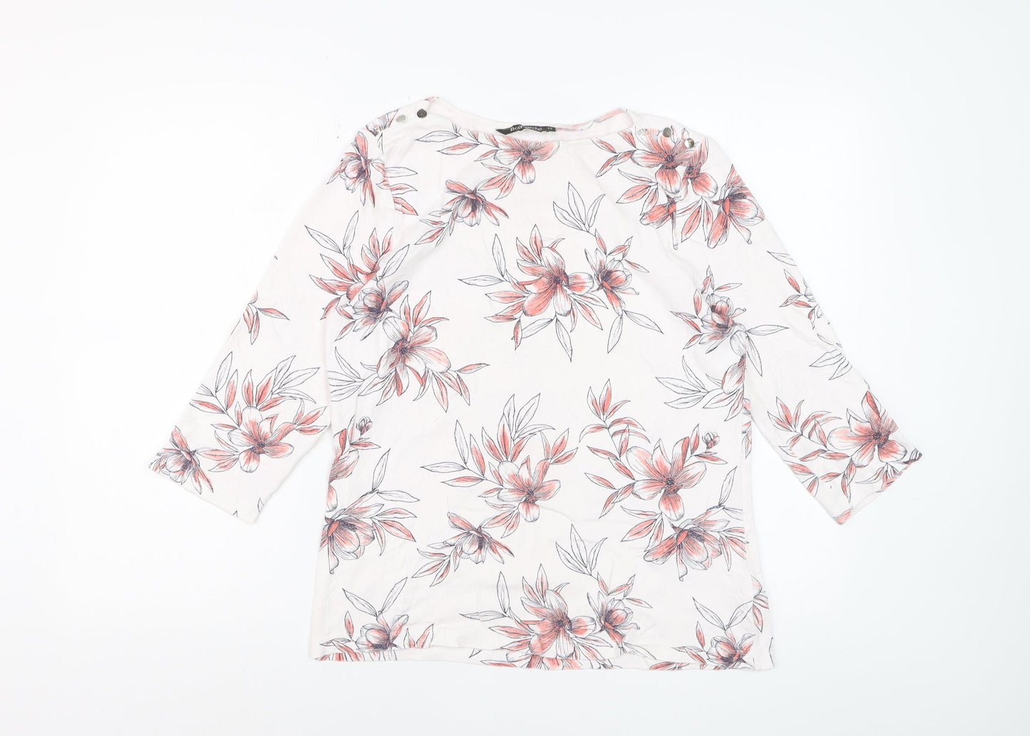 Bonmarché Women’s White Floral 3/4 Sleeve Cotton T-Shirt Size 14