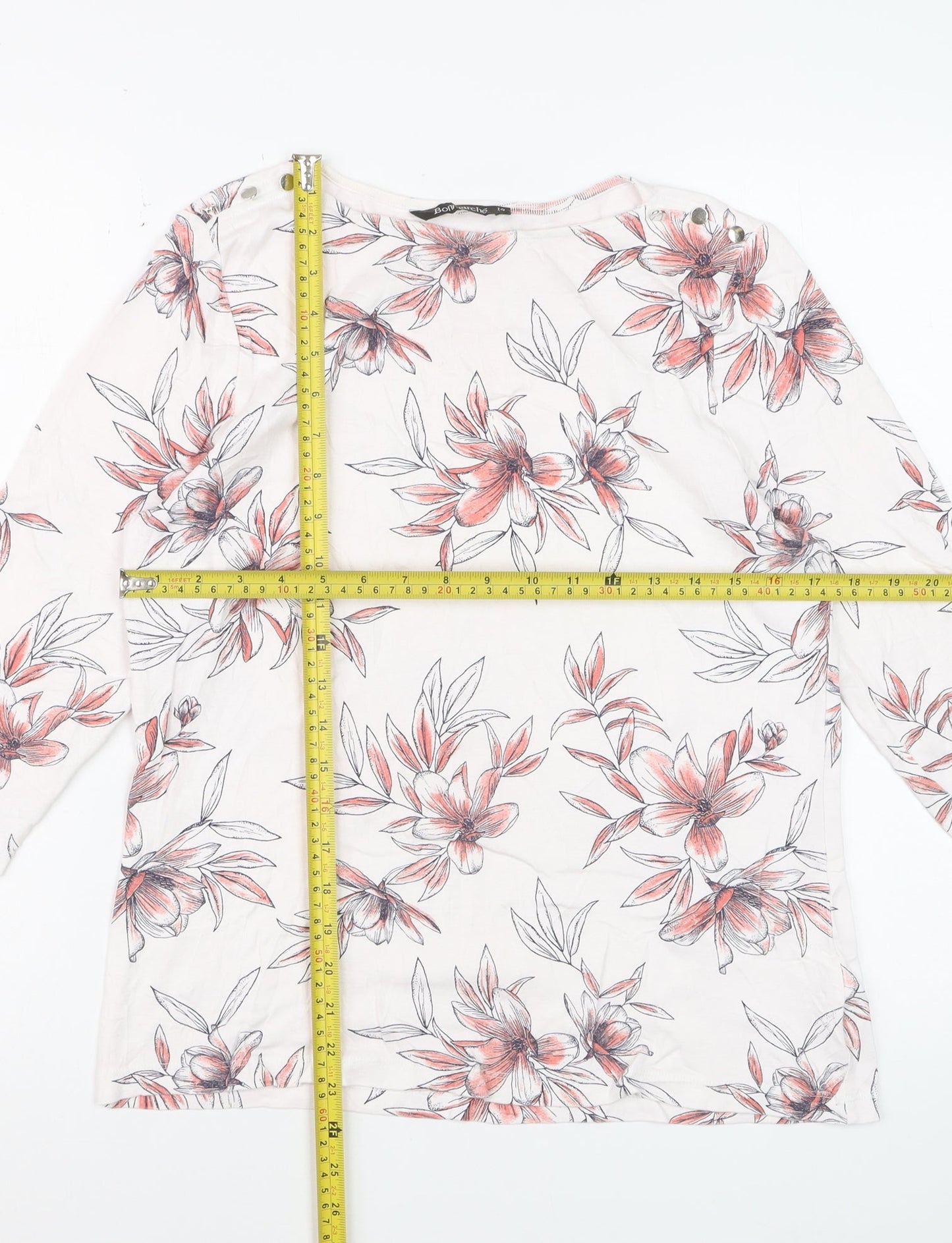 Bonmarché Women’s White Floral 3/4 Sleeve Cotton T-Shirt Size 14
