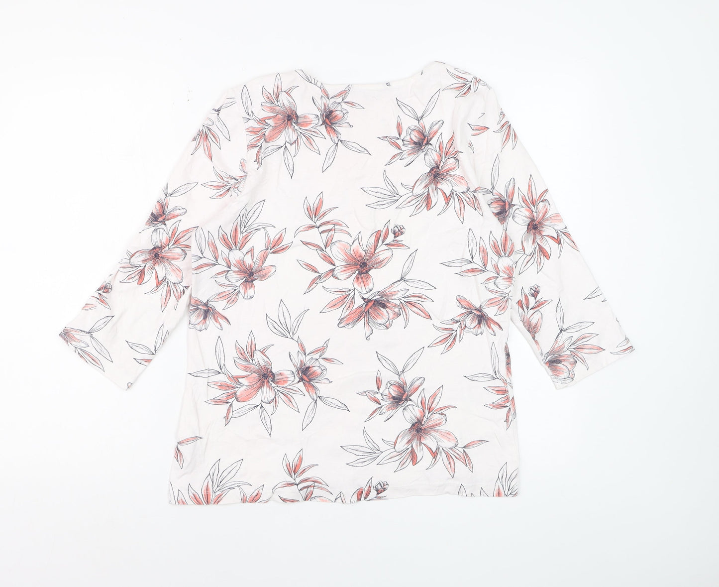 Bonmarché Women’s White Floral 3/4 Sleeve Cotton T-Shirt Size 14