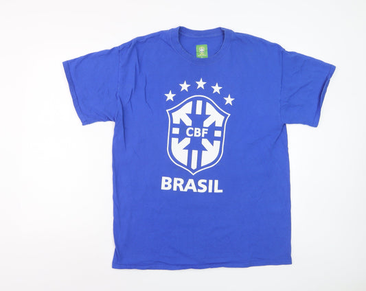 CBF Brasil Men's Blue Large Cotton Graphic Football T-Shirt
