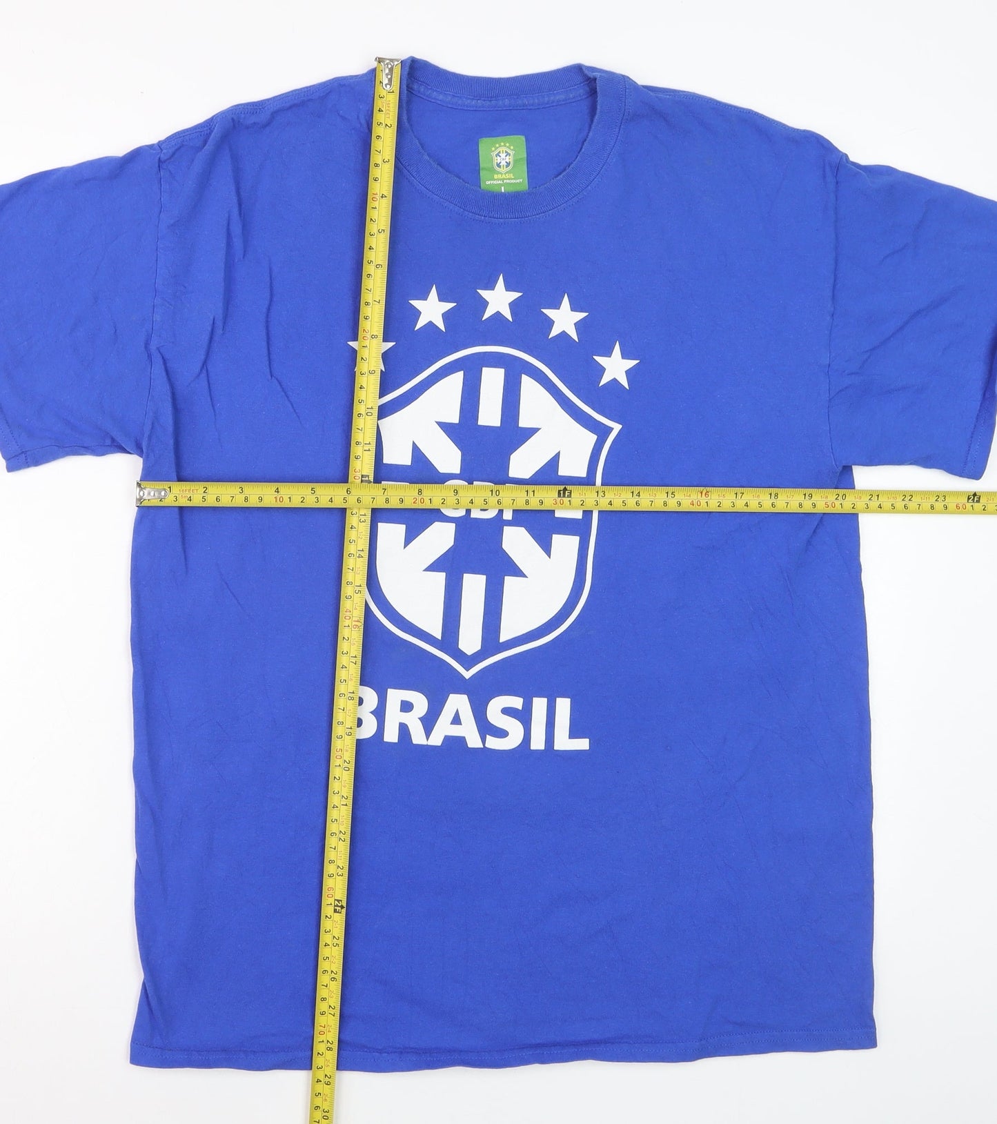 CBF Brasil Men's Blue Large Cotton Graphic Football T-Shirt