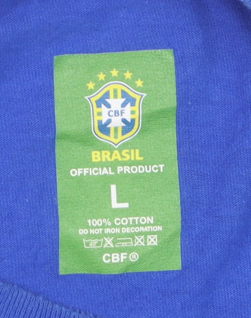 CBF Brasil Men's Blue Large Cotton Graphic Football T-Shirt