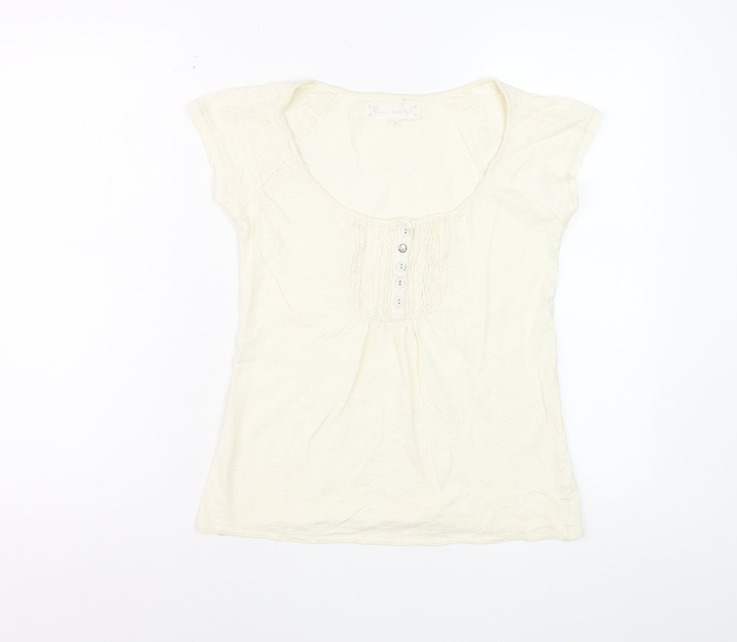River Island Women Ivory Cotton Button Detail T-Shirt Size 10