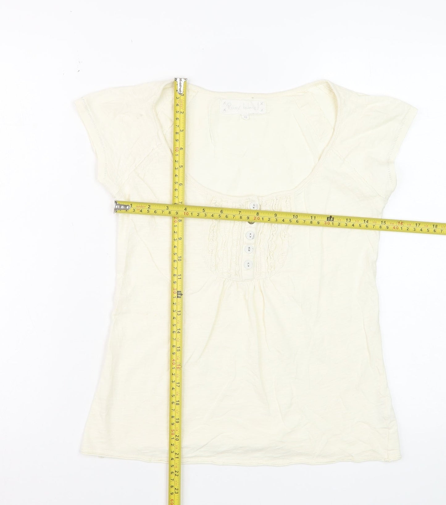 River Island Women Ivory Cotton Button Detail T-Shirt Size 10