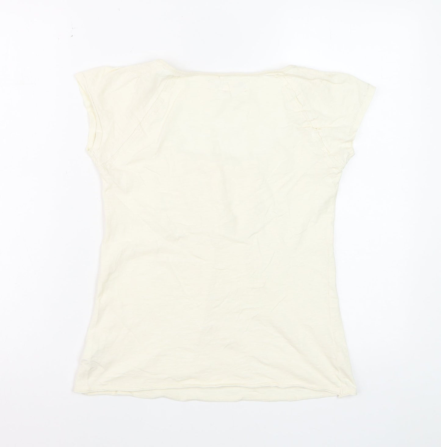 River Island Women Ivory Cotton Button Detail T-Shirt Size 10