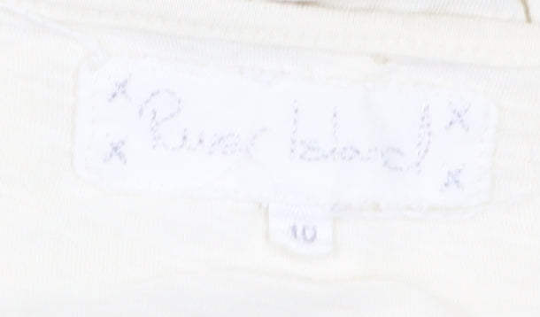 River Island Women Ivory Cotton Button Detail T-Shirt Size 10