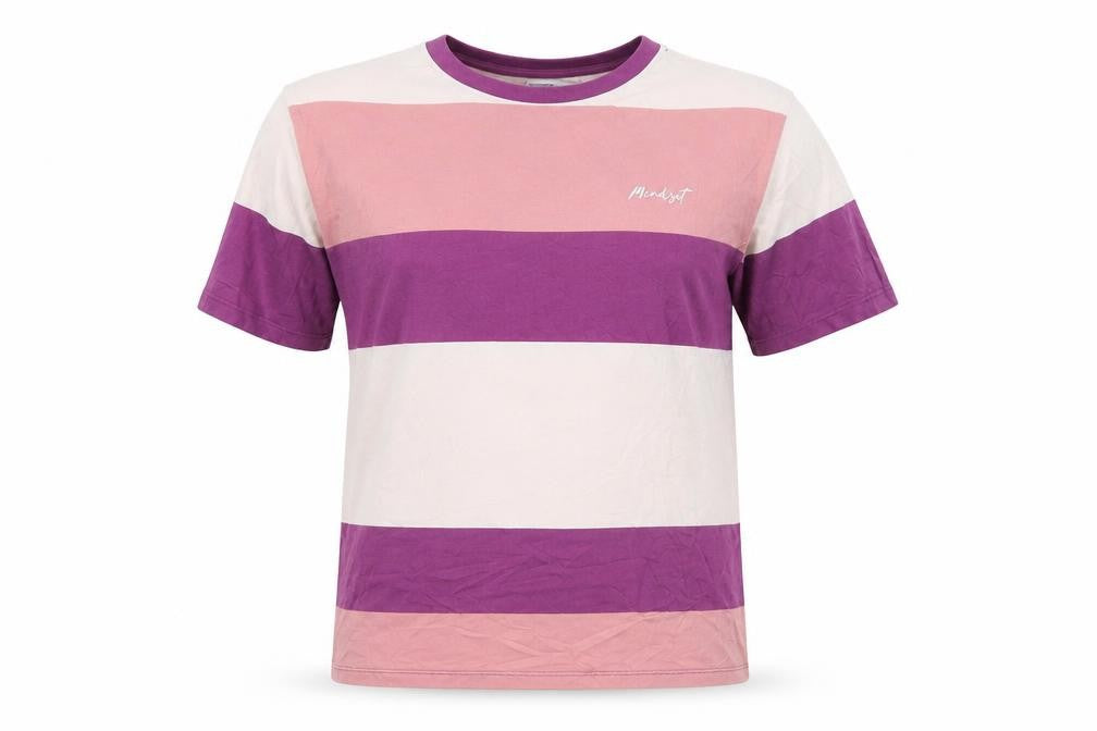 Bershka Women’s Multicoloured Striped Cotton Crew Neck T-Shirt L