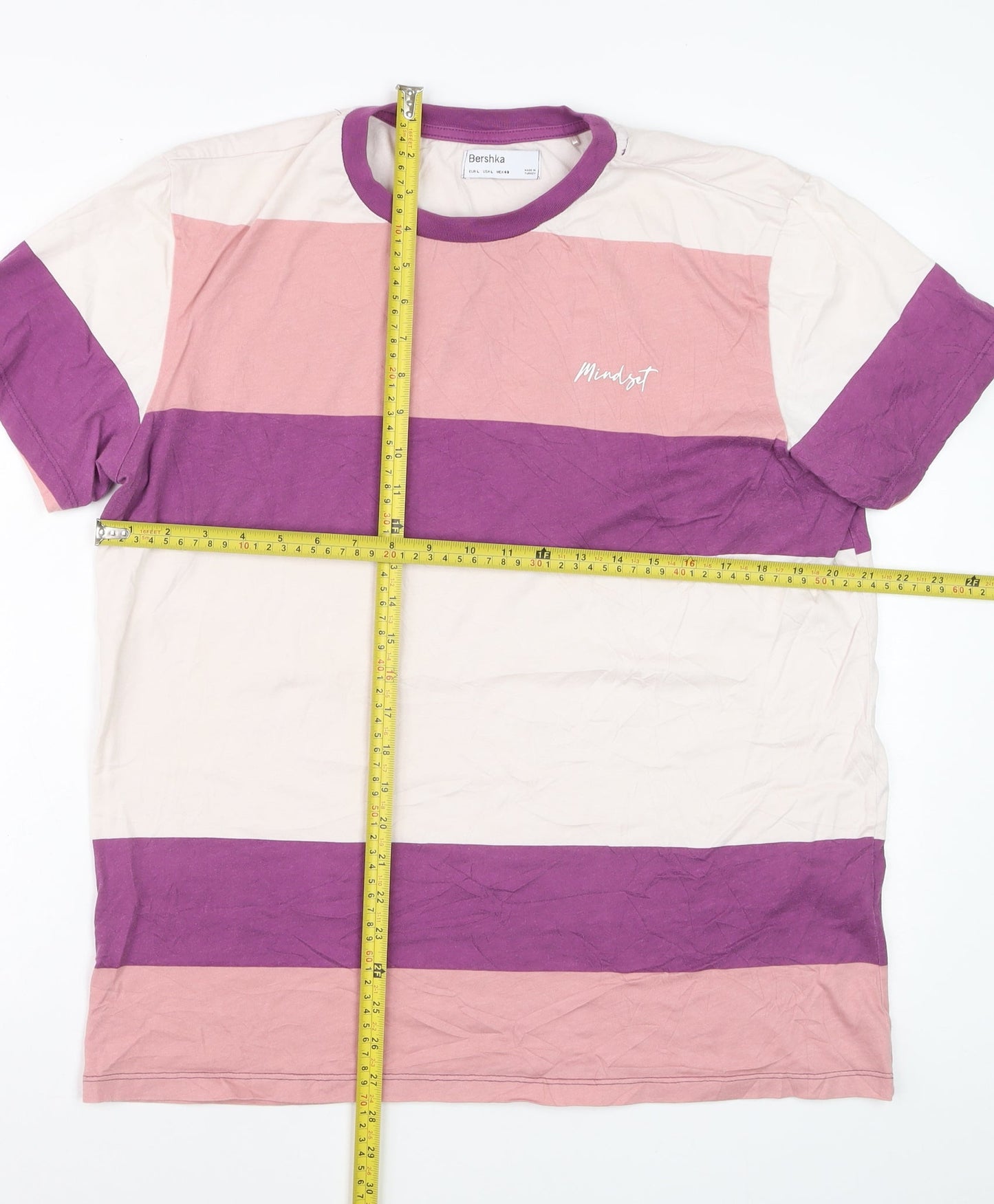 Bershka Women’s Multicoloured Striped Cotton Crew Neck T-Shirt L