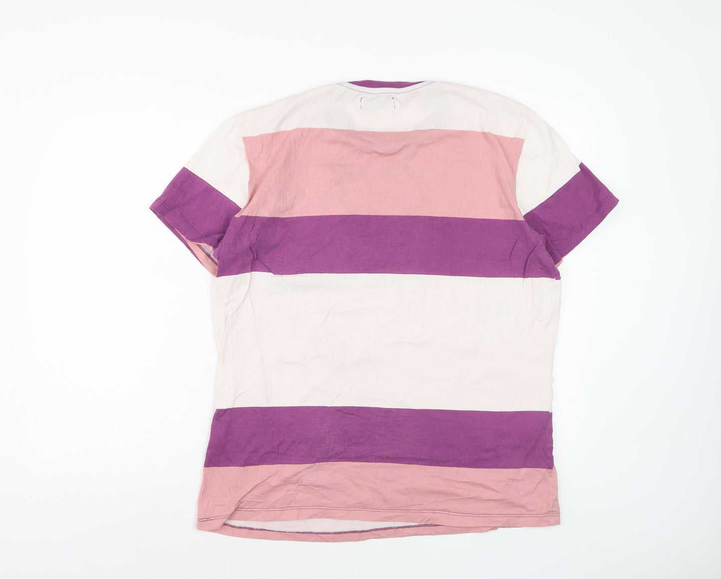 Bershka Women’s Multicoloured Striped Cotton Crew Neck T-Shirt L