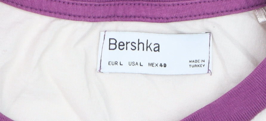 Bershka Women’s Multicoloured Striped Cotton Crew Neck T-Shirt L