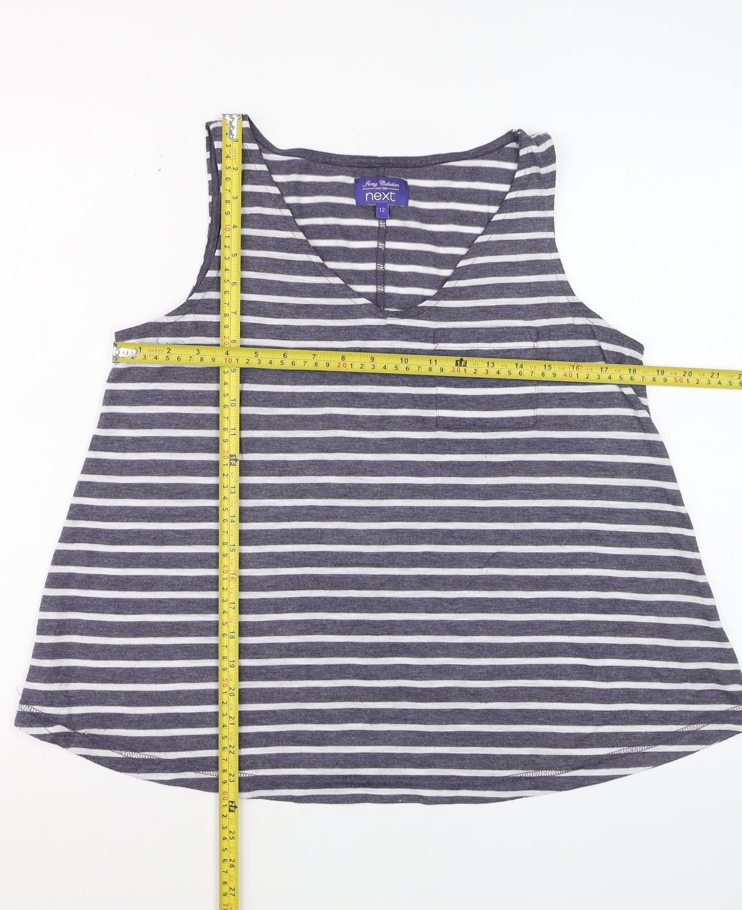 Next Womens Grey Striped Tank Top Size 12 V-Neck Jersey
